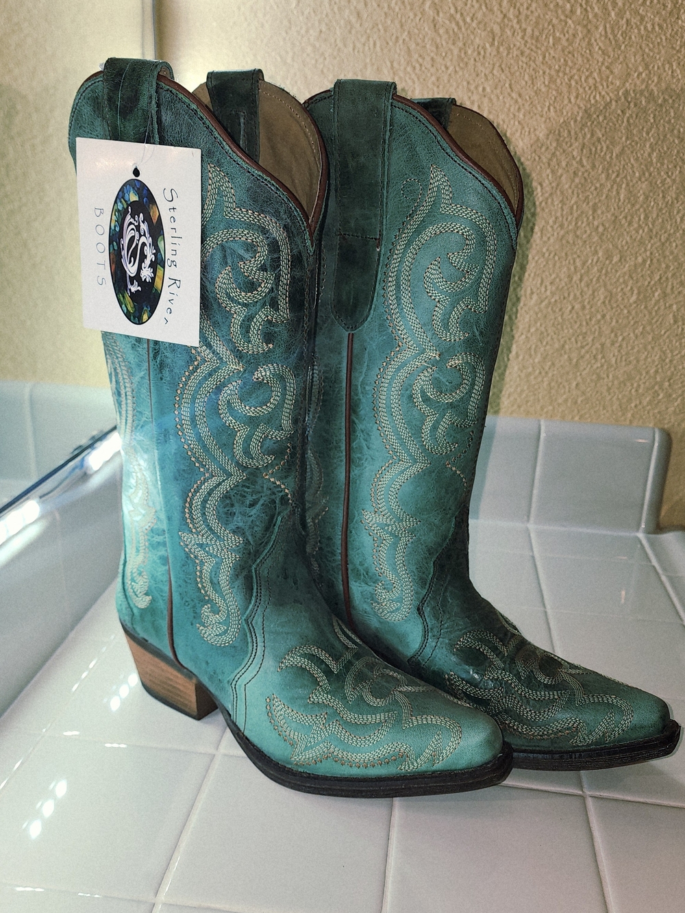 Green Teal Sterling River Embroidered Western Boots - Women 9